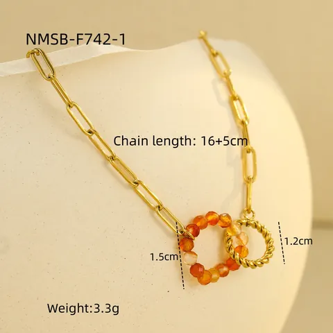 Edelstahl Büroklammerkette 18K Vergoldet Ineinandergreifende Gedrehte Ring Naturstein Armband Schmuck Geschenk Für Damen