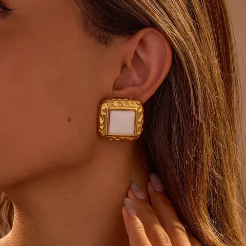 Vintage Edelstahl Geometrische Ohrstecker Damen Vergoldet Imitation Achat Harz Französischer Stil Schmuck