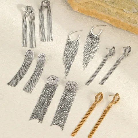 Fashion Stainless Steel Long Tassel Earrings For Women Gold Silver Minimalist Knot Snake Bone Chain Drop Dangle Earring Jewelry