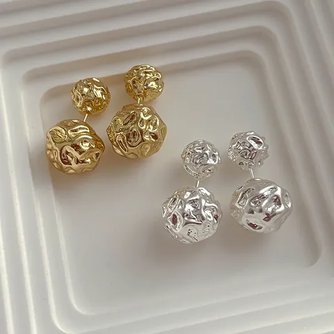 Irregular Ball Stud Earrings With 925 Sterling Silver Earring Post Double Sided Minimalist Plated Copper Earrings Women