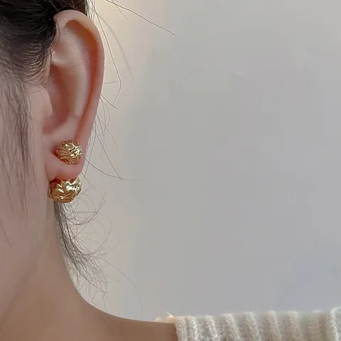 Irregular Ball Stud Earrings With 925 Sterling Silver Earring Post Double Sided Minimalist Plated Copper Earrings Women