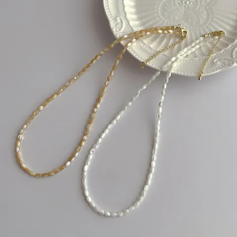 Minimalist Natural Shell Rice Bead Necklace For Women Beach Vacation Style Golden Alloy Lobster Clasp Handmade Jewelry Neckwear