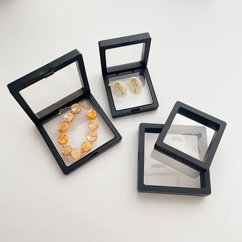 3D Floating Frame Display Case PE Film Anti Oxidation Jewelry Storage Box For Necklace Bracelet Ring Square Case Organizer