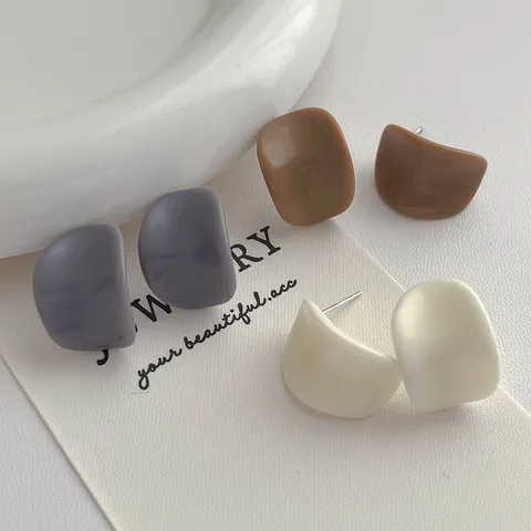Boucles d'Oreilles Clous en Résine Irrégulière Forme de Chip Avec Tige en Argent Sterling 925 Géométrique Minimaliste Bijoux Mode Femme