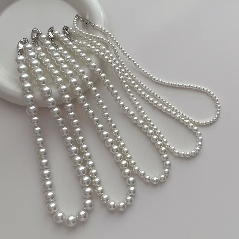 Élégant Collier De Künstliche Perles Artificielles Blanches Rondes Avec Fermoir Mousqueton Argenté Bijoux Vintage Minimalistes Pour Mariage Fête Femme Cadeau
