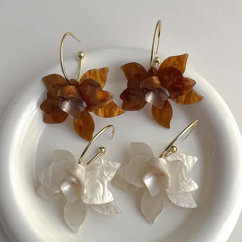 Französischer Vintage Große Acryl Blumen Ohrringe Für Damen Elegante Vergoldete Kupferhaken Statement Floraler Ohrschmuck Hochzeit Party Geschenk