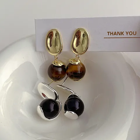 Vintage Geometric Copper Drop Earrings With Natural Tiger Eye Stone S925 Sterling Silver Earring Post Real Gold Plated For Women