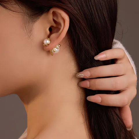 Orecchini a Bottone in Perla Artificial Acciaio Inossidabile Vintage Francese Oro Argento Design a Due Vie Eleganti Gioielli da Donna