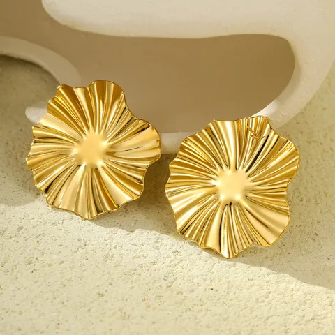 Vintage Irregular Geometric Wavy Stripe Stud Earrings For Women 18K Gold Plated Stainless Steel Petal Ripple Fashion Jewelry