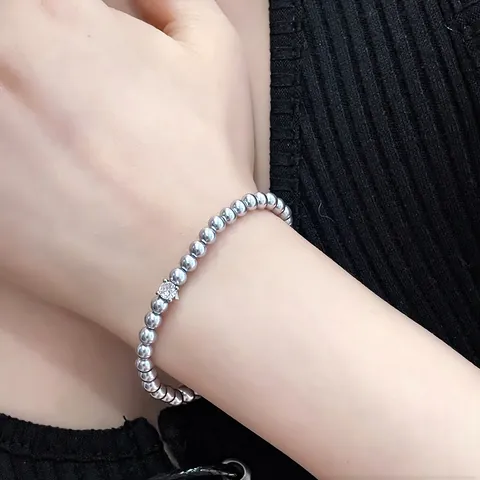 Bracelet Minimaliste en Cuivre Zircon Künstliche Perles Synthétiques pour Femmes Français Élégant Bracelet de Künstliche Perles Élastique Bijoux Cadeau