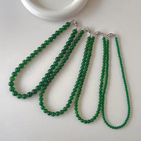 Natural Green Agate Beaded Necklace For Women Malay Jade Round Stone Choker Hand Made Minimalist Jewelry Commuting Accessory
