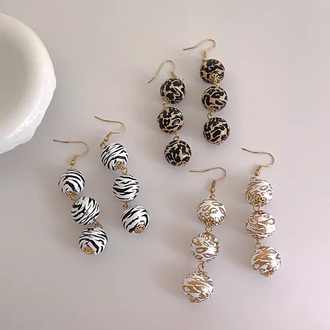 Boucles d'Oreilles Pendantes en Bois Rétro Pour Femmes Imprimé Animal Léopard Zèbre Longues Boucles d'Oreilles Avec Crochet