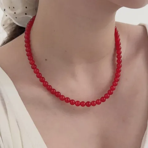 Handgefertigte Naturstein Perlen Choker Halskette Vintage Roter Achat Elegant Verstellbare Halskette Für Damen Modeschmuck