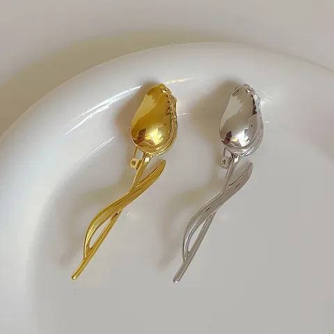 Elegant Tulip Brooch Stainless Steel Electroplated High Polished Metal Pin Plant Floral Badge Accessories For Women Gift