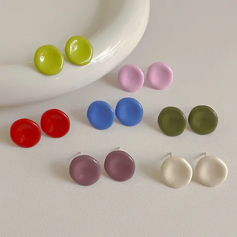 Minimalistische Bonbonfarbene Runde Ohrstecker Mit 925 Sterlingsilber Ohrstecker-Stift Emaille Legierung Knopf Ohrringe Für Damen Schmuck Geschenk