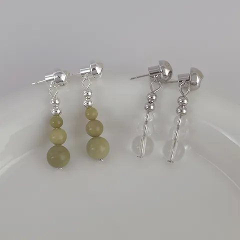Avocado Green Natural Stone Glass Beaded Drop Earrings With 925 Sterling Silver Earring Post Copper Real Gold Plated Tassel Stud Earrings For Women Jewelry