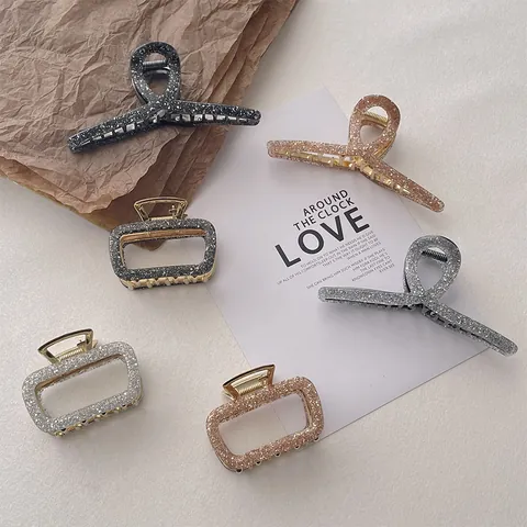 Geometric Resin Flow Sand Metal Hair Claw For Women Glitter Alloy Hair Clip Large Non-Slip Hair Catch Styling Accessories Gift