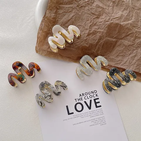 Wavy Acetate Alloy Hair Claw Clip Elegant Marble Tortoiseshell Glitter Hair Clamp Fashion Styling Accessory For Women Girl