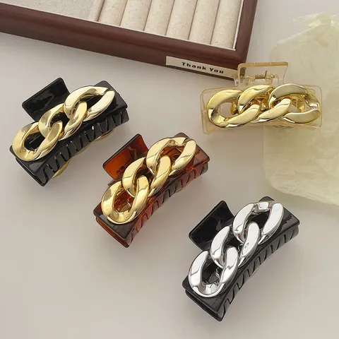 Large Acrylic Hair Claw Clip For Women Vintage Chain Decor Non-Slip Shark Clip Hair Accessories For Thick Hair Daily Style
