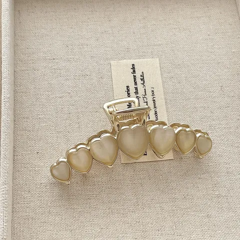 Elegant Heart Cat Eye Stone Metal Hair Claw Clip Gold Plated Alloy Hair Accessory For High Ponytail Women Fashion Hairpins