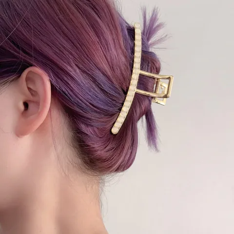 Korean Style Alloy Glass Beads Hair Claw Elegant Gold Plated Metal Hair Clip For Women Geometric Fashion Hair Accessory For Thick Hair
