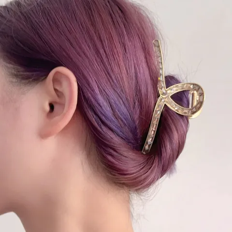 Lussuosa Pinza per Capelli in Lega con Zirconi per Donna Placcata Oro Champagne Strass Elegante Fermaglio per Capelli