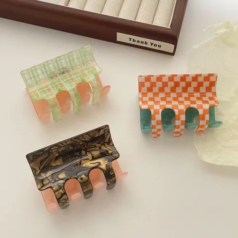 Korean Ins Style Checkerboard Marble Rectangular Hair Claw Clip For Women Acrylic Large Geometric Hair Jaw Clip Accessory