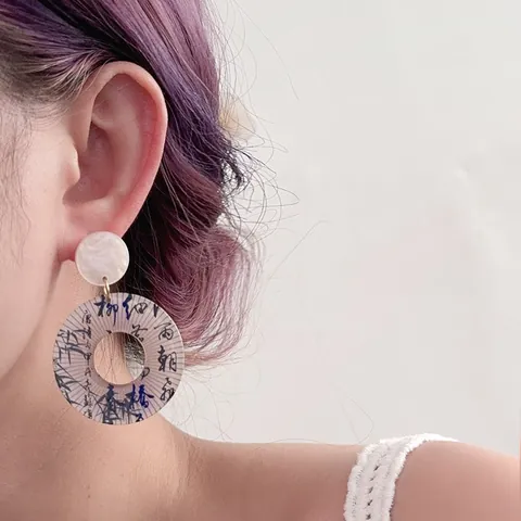 Neo-Chinesische Vintage Runde Acryl Ohrhänger Für Damen Orientalische Bambus Blumenmuster Ethnische Mode Schmuck