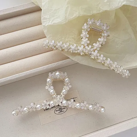 Pince à Cheveux Élégante en Alliage d'Or avec Fleurs et Künstliche Perles Grande Épingle à Cheveux en Métal pour Femme Style Coréen