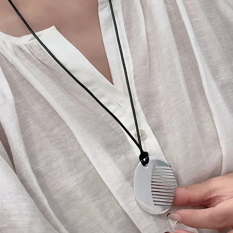 Minimalistisch Edelstahl Kamm Anhänger Halskette Silber Kreative Haarkamm Design Schmuck Lange Kette Halskette Für Damen