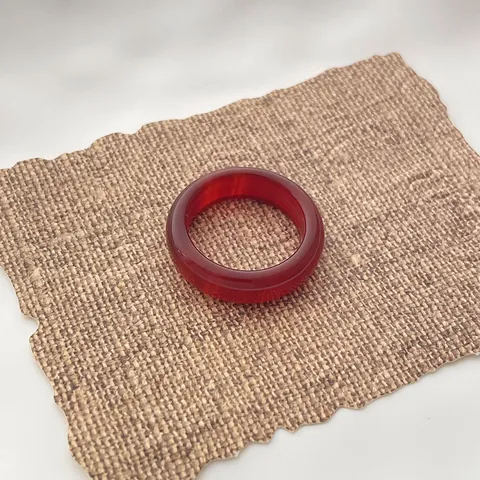 Natural Red Agate Chalcedony Plain Band Ring For Men Women Minimalist Translucent Dark Red Stone Finger Ring Hand Jewelry Gift