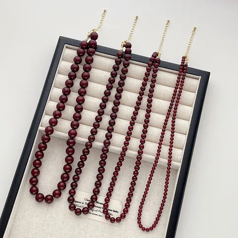 Französischer Vintage Rote Perlenkette Für Damen Elegant Glasperlen Choker Gold Legierung Verschluss Verstellbarer Schmuck Geschenk