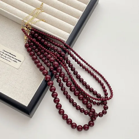 Französischer Vintage Rote Perlenkette Für Damen Elegant Glasperlen Choker Gold Legierung Verschluss Verstellbarer Schmuck Geschenk