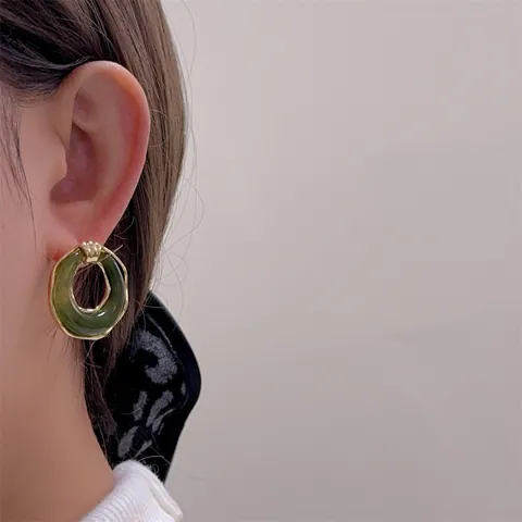 Orecchini a Bottone Ovali in Lega di Acrilico Vintage da Donna Stile Coreano Geometrici con Texture in Resina Gioielli alla Moda