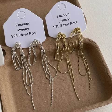 Long Ball Chain Tassel Drop Earrings With 925 Sterling Silver Earring Post Alloy Knot Fashion Jewelry For Women Gift