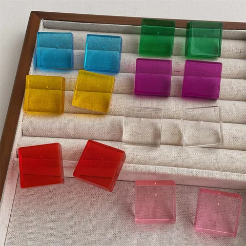 Fashion Acrylic 3D Cube Stud Earrings With 925 Sterling Silver Earring Post Colorful Dopamine Minimalist Jewelry For Women