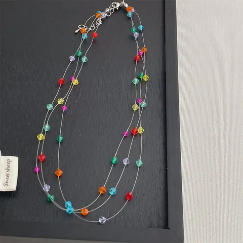 Elegante Collar de Varias Capas Con Cuentas de Cristal Artificial de Colores Para Mujer Cadena de Clavícula Minimalista Joyería