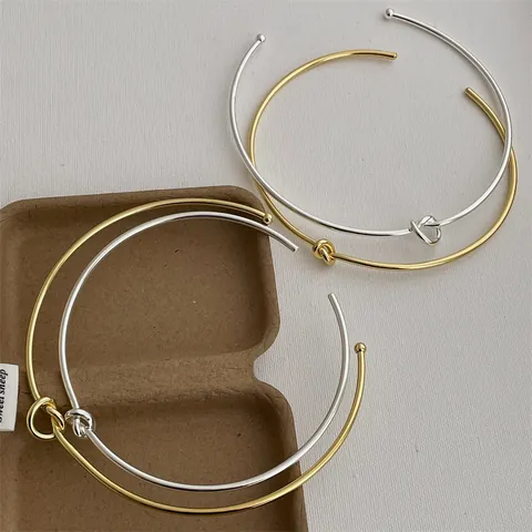 Minimalistische Knoten Choker Halskette Gold Silber Plattierte Kupferlegierung Offener Halsreif Für Damen Vintage Mode Schmuck