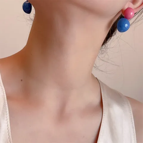 Orecchini a Bottone in Lega e Acrilico Dopamina Retro Blocchi di Colore Sfera Rotonda Impilata per Donna Gioielli