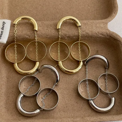 Geometrische Doppelring Quaste Ohrhänger Für Damen Mode Kupferlegierung Industriestil Persönlichkeit Ohrschmuck