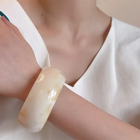 Fashion Wide Resin Bangle Bracelet For Women Vintage Marble Pattern Geometric Irregular Thick Acrylic Hand Cuff Jewelry Accessories