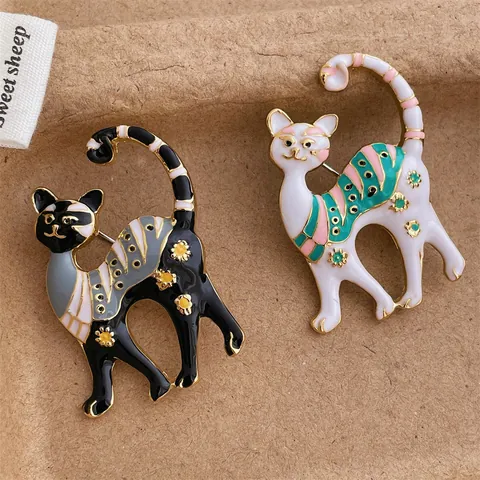 Simpatica Spilla a Forma di Gatto per Donna in Lega Smaltata Animale Spilla Moda Accessorio per Abbigliamento Quotidiano Ufficio Festa Gioielli