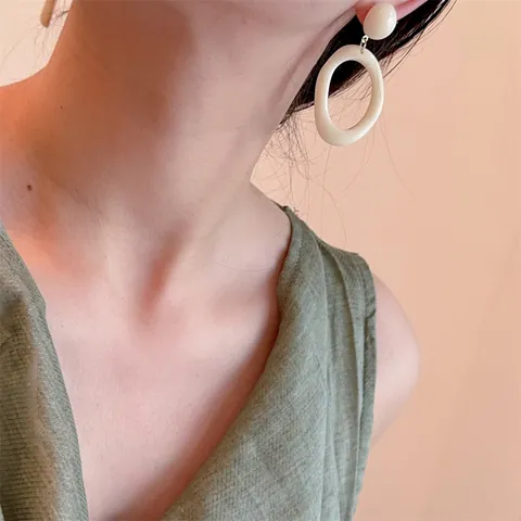 Vintage Acryl Harz Tropfenohrringe Für Damen Retro Geometrischer Kreis Kontrastfarbe Chic Modeschmuck Zubehör