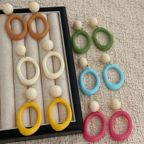 Vintage Acryl Harz Tropfenohrringe Für Damen Retro Geometrischer Kreis Kontrastfarbe Chic Modeschmuck Zubehör