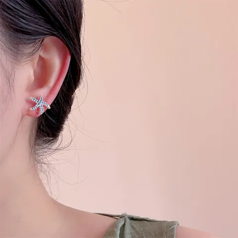 Exquisite Zircon Starfish Stud Earrings With 925 Sterling Silver Post Blue Pink Summer Beach Style Women Fashion Jewelry Gift
