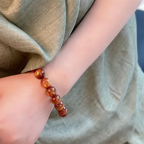 Vintage Wood Look Resin Bead Bracelet Golden Silk Texture Prayer Buddha Meditation Jewelry For Men Women Unisex Decoration