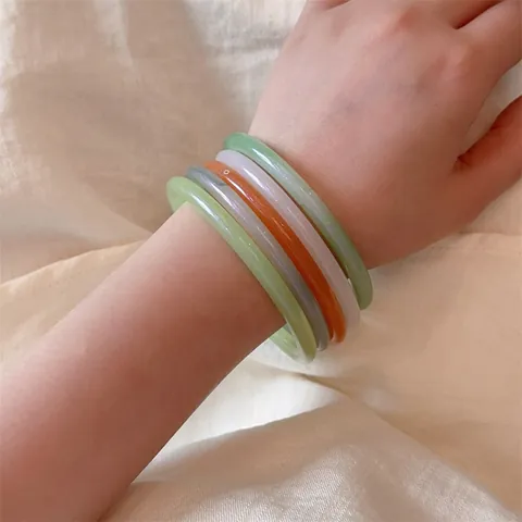 Neuer Chinesischer Stil Harz Armreif Transparent Farbig Minimalistisch Elegant Dünner Kreisförmiger Handring Mode Damen Schmuck