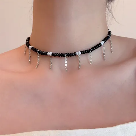 Handgemaakte Kralen Kwastje Choker Halsketting Voor Vrouwen Kunststof Hars Kralen Legering Ketting Franje Sleutelbeen Ketting Verstelbare Sieraden