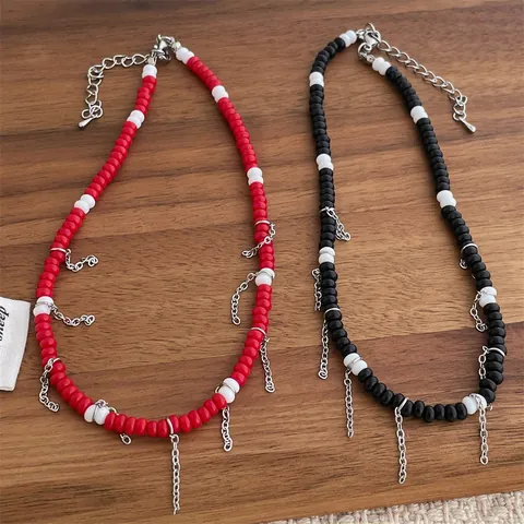 Handgemaakte Kralen Kwastje Choker Halsketting Voor Vrouwen Kunststof Hars Kralen Legering Ketting Franje Sleutelbeen Ketting Verstelbare Sieraden