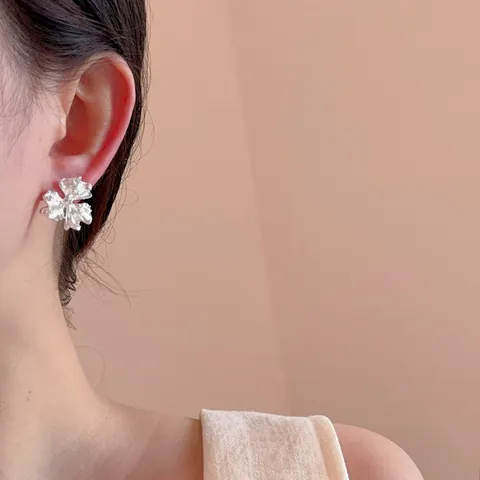 Französisches Design Zirkonia Blume Schleife Ginkgoblatt Ohrstecker Gold Silber Legierung Ohrringe Für Damen Mode Schmuck Geschenk